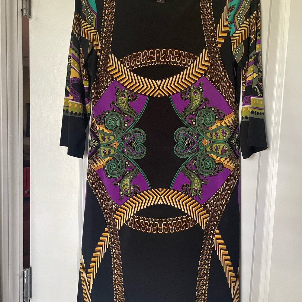 Robbie Bee Black and Purple Long Sleeve Dress